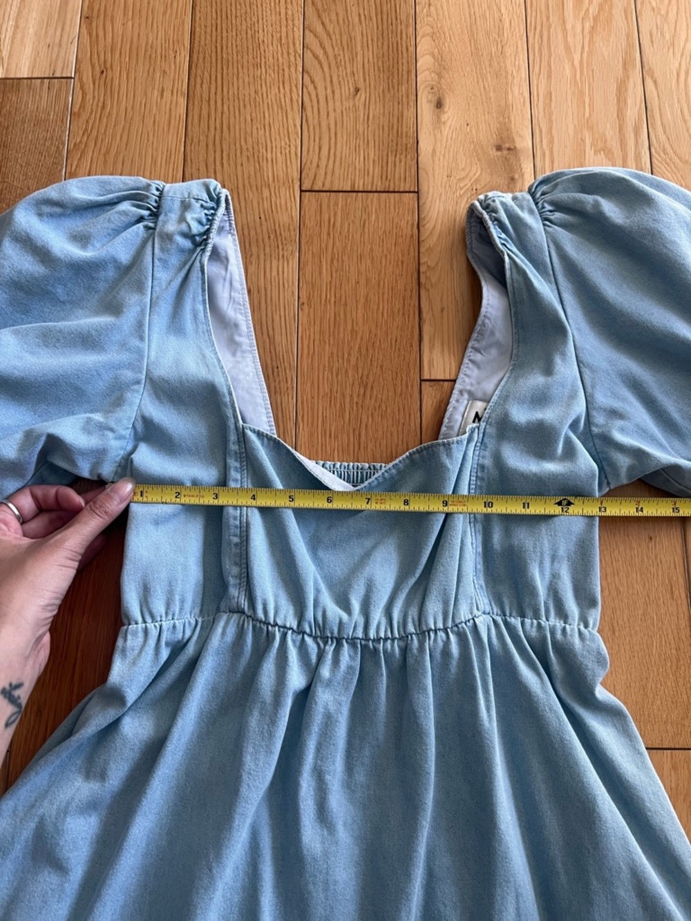 Show Me Your Mumu Smitten Babydoll Puff Sleeve Denim Dress Sky Blue Size Small - Picture 3 of 11